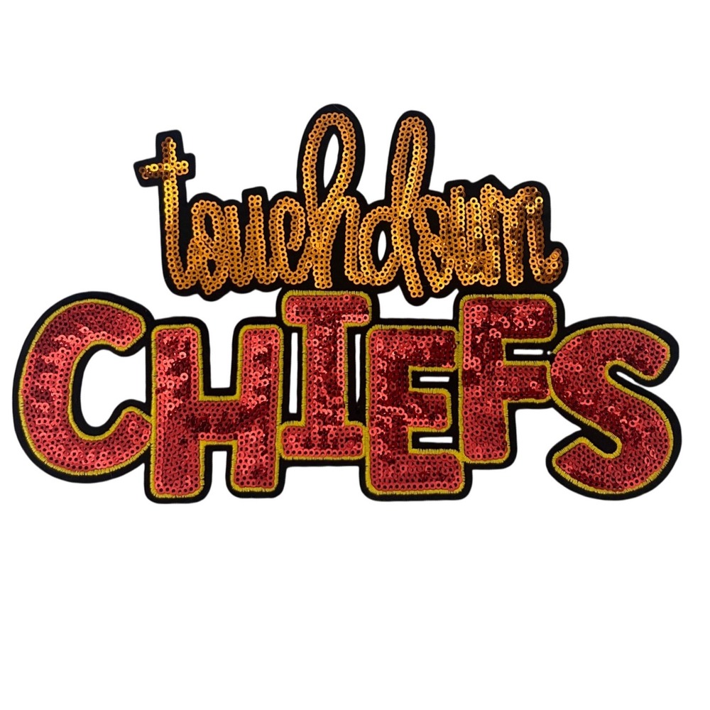 Kansas City Chiefs Sequin Iron On Patch Touchdown Red Gold Large Applique 9.75in